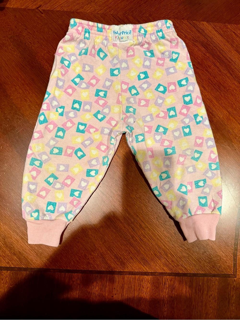 Vintage 1990s Fisher-Price Pastel Heart & Teal Square Kids Sweat Pants